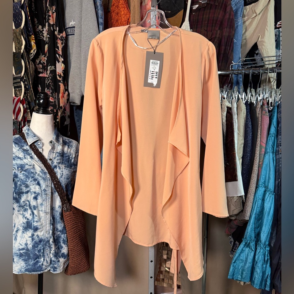 VERO MODA Maggie Draped Open Front Blazer Jacket Dusty Coral Tie Back Sz 40 NWT